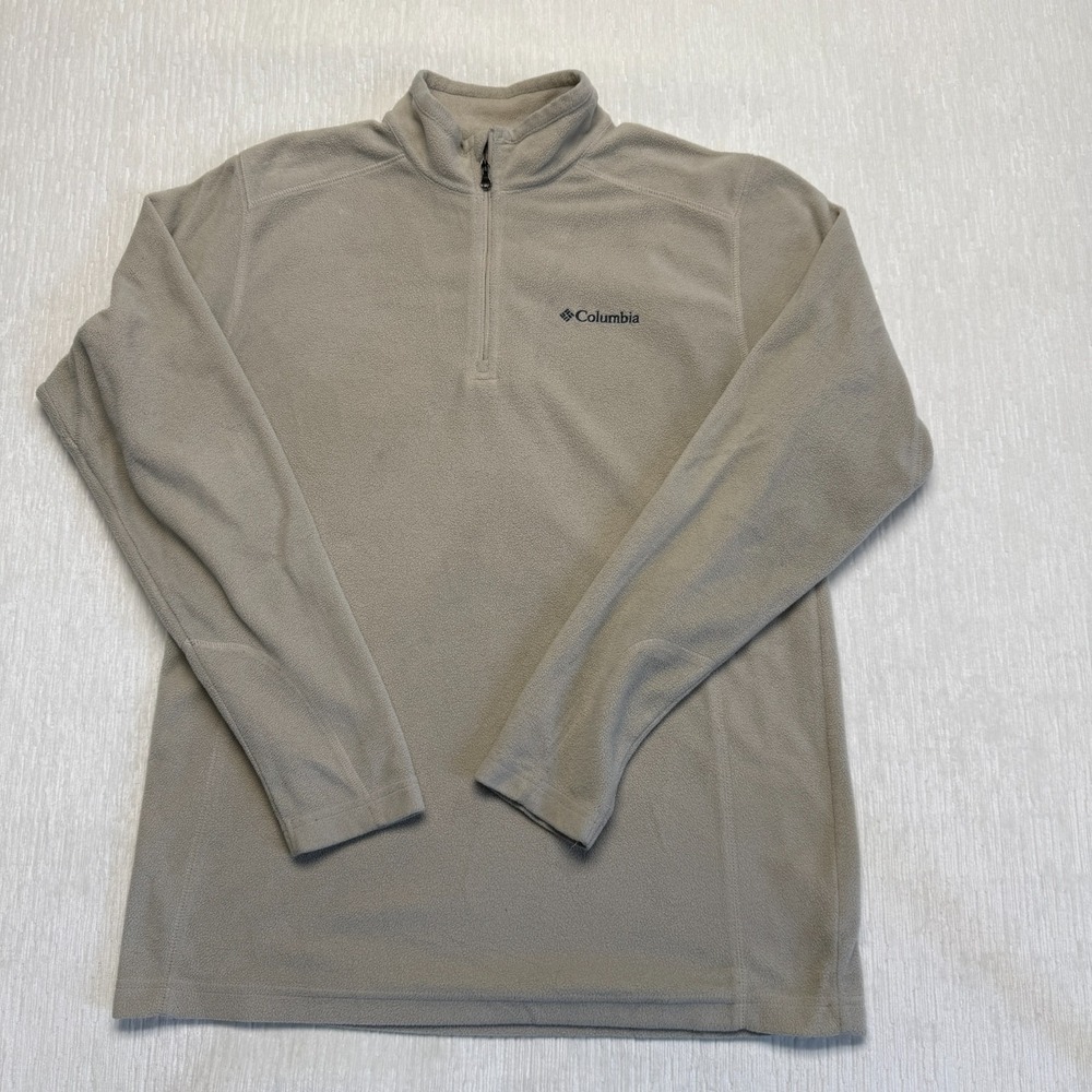 Columbia Hart Mountain III 1/4 Zip Fleece Sweater Men Small Tan Gray Pullover
